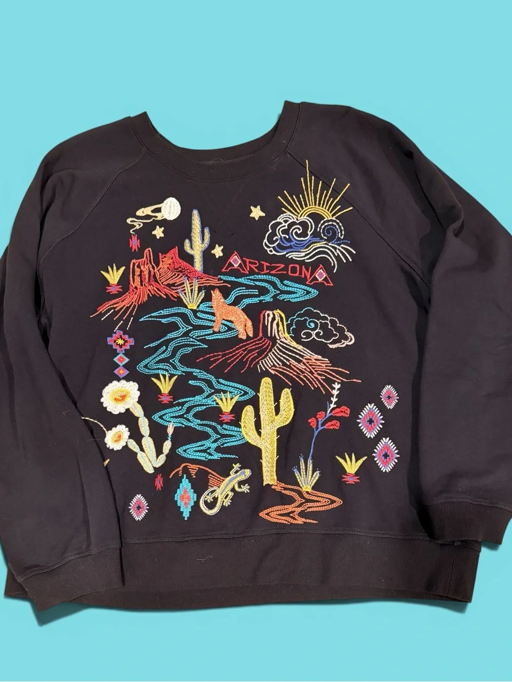 Johnny Was Route 66 Arizona Embroidered Bird  Sweatshirt - Picture 3 of 13